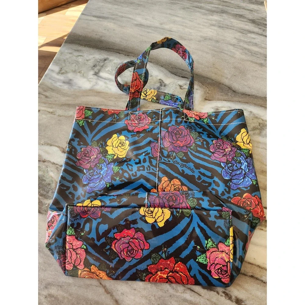 Consuela Lolo Roses Coated Grab N Go Large Tote Bag Blue Floral Animal Print